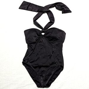 Black one piece swimsuit with sash halter neck tie 🖤